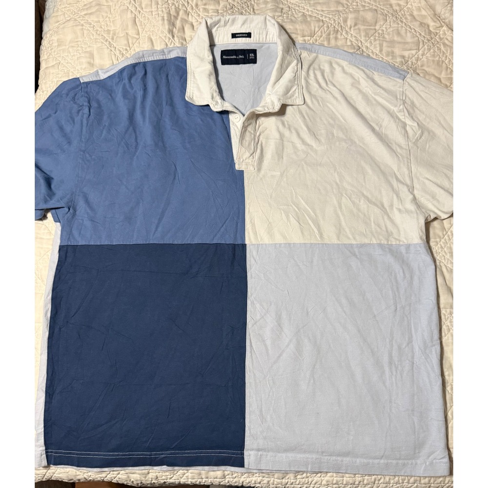 Abercrombie & Fitch Polo Shirt Mens XXL Blue Colorblock Oversized Short Sleeve